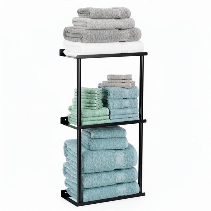 Fém törölközőtartó állvány, matt felületű szerkezet, rögzítő tartozékok mellékelve, 25x16x76 cm, fekete