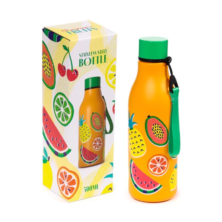 Sticla Termica Vera Fruits din Otel Inoxidabil, 500 ml, Izolare Cald/Rece, Capac Filetat, Model Fructe Colorate