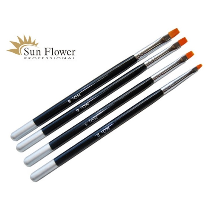 Комплект от 4 синтетични четки, Слънчоглед, размери 2x4x6x8, за гел и рисуване на нокти