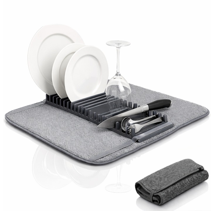 Suport vase Macvi® uscator vase pliabil 58x45.5, covoras absorbant material textil si suport siliconic organizator chiuveta bucatarie design compact respirabil banda elastica stabilitate mare, modern