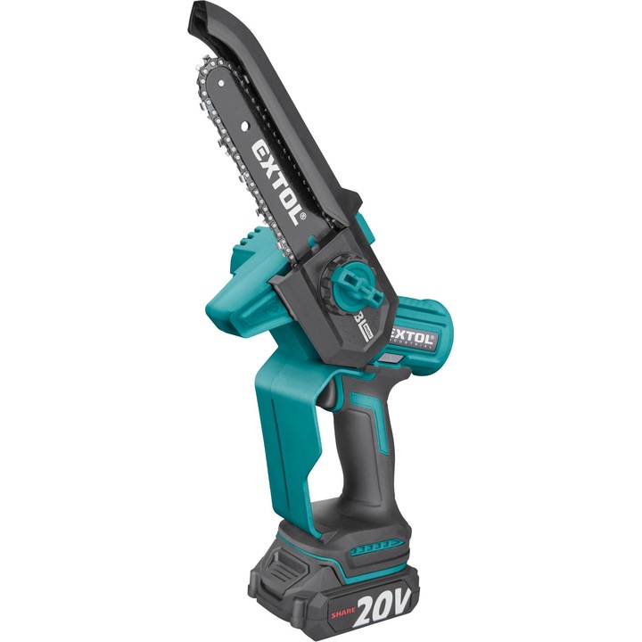 Fierăstrău cu lanț un singur mâna Extol Industrial, 18 cm, 20V, motor fără perii, set complet cu baterie și încărcător