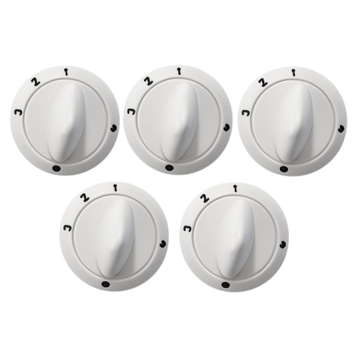 Set 5 butoane aragaz DAO, insertie metalica, alb, gaura 6mm