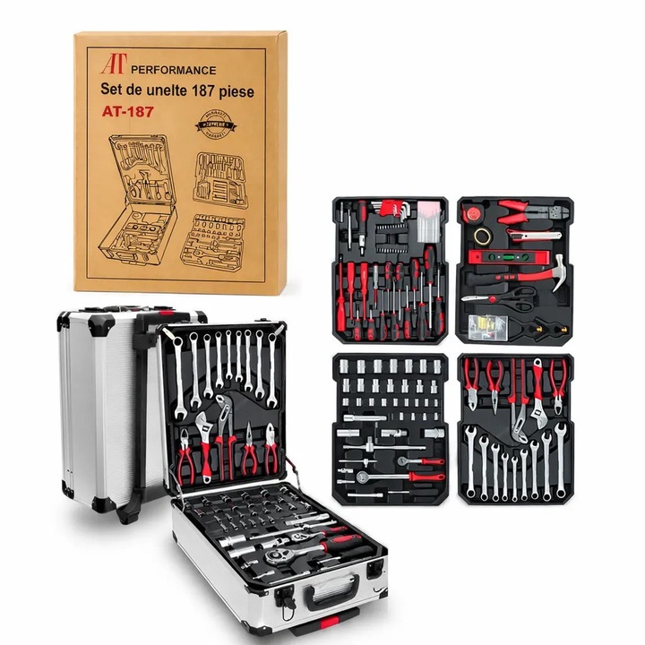 Комплект инструменти AT Performance, 187 части, чугун, твърд куфар, 38x20.5x52.5см