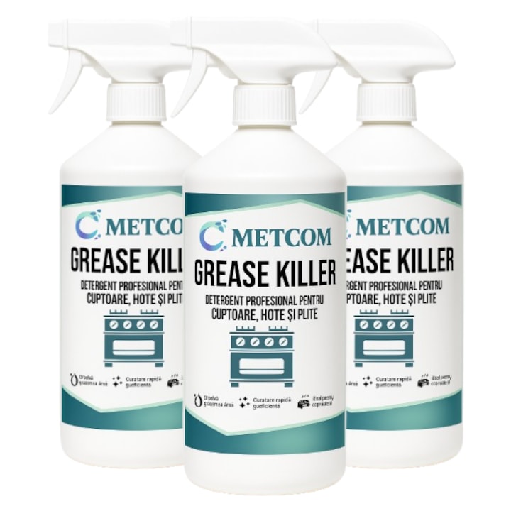 Pachet 3 x Metcom Grease Killer – Detergent profesional pentru cuptoare, hote si plite - Degresant alcalin puternic 1000 ml
