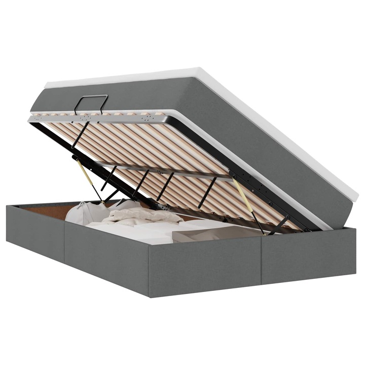 Pat cu saltea și spațiu de depozitare vidaXL, Gri închis, 120x200cm, dimensiune mic dublu