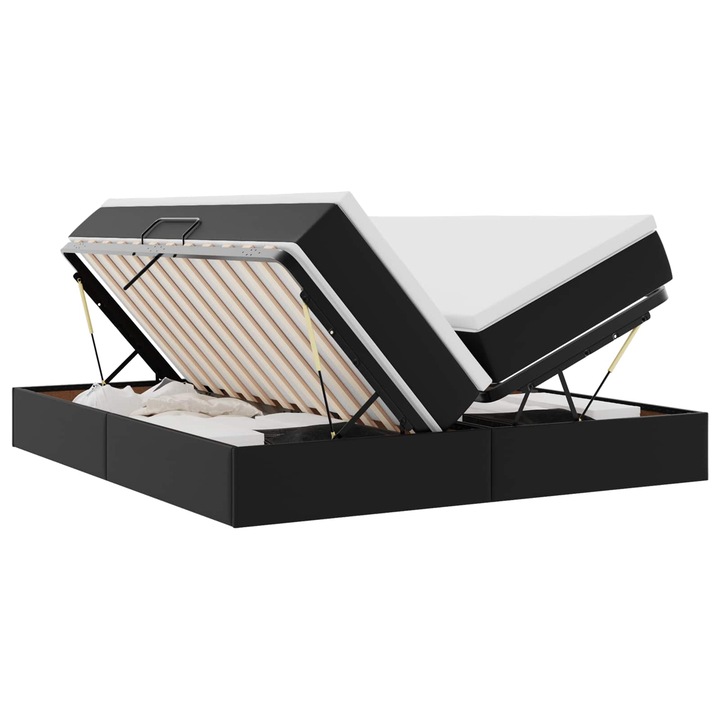 Pat cu saltea și depozitare, vidaXL, negru, 180x200 cm, mecanism hidraulic, 2 persoane