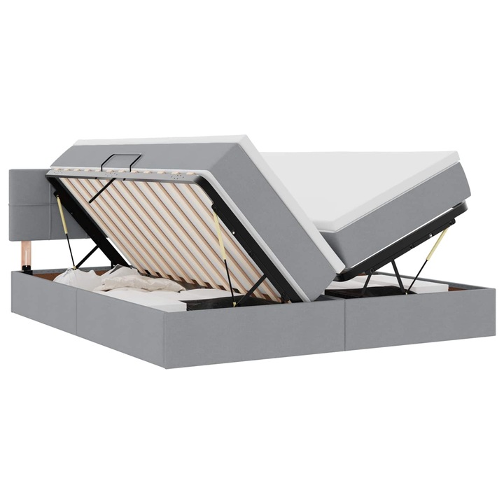 vidaXL Ágy LED -es lámpákkal Világosszürke 200 x 200 cm szövet 3371567