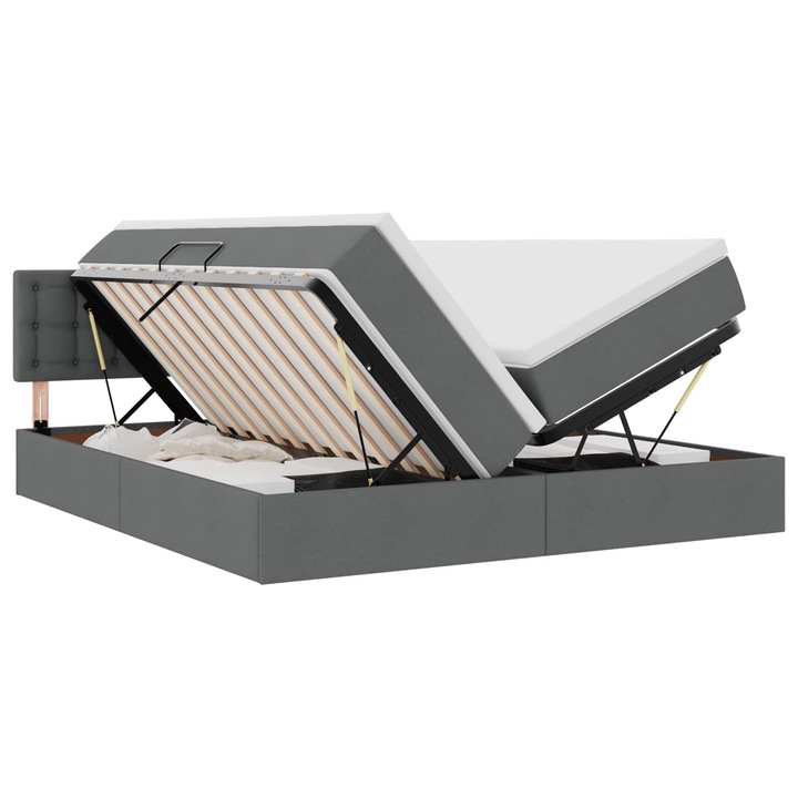 vidaXL Ágy LED -es lámpákkal tárolóval Sötétszürke 200 x 200 cm szövet 3371592
