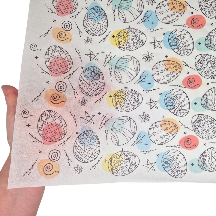 Set 50 bucati Hartie de matase model Paste Festive Egg Mosaic, 17g, 50 x 75cm