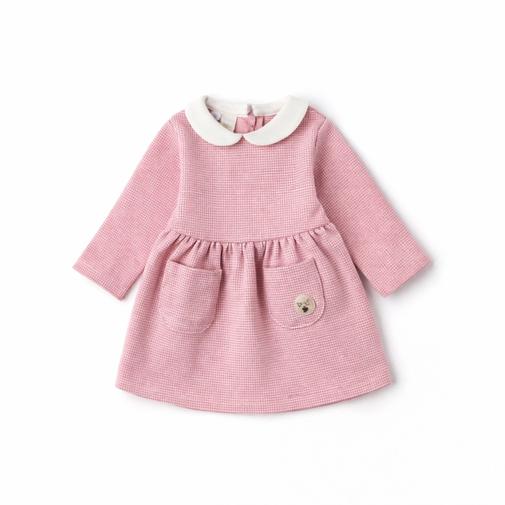 iDO jacquard bébi lány ruha fehér gallérral és elegáns rejtett cipzárral