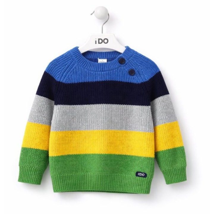 iDO csíkos kötött pulóver fiúknak, gombokkal a vállán, pamut és gyapjú, többszínű