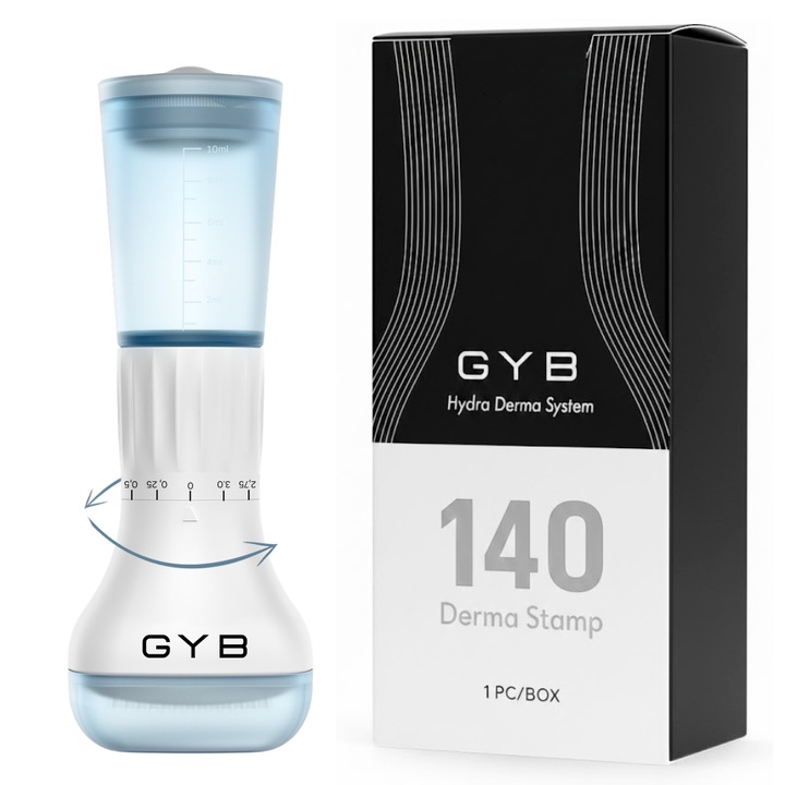 Rola Dermatologica Derma Stamp GYB, Aplicator Ser cu Micro Ace, 140 ace din Otel Inoxidabil, Dimensiune Ajustabila 0.25mm -3mm, Impotriva Caderii Parului, Anti-Vergeturi, Cicatrici unisex