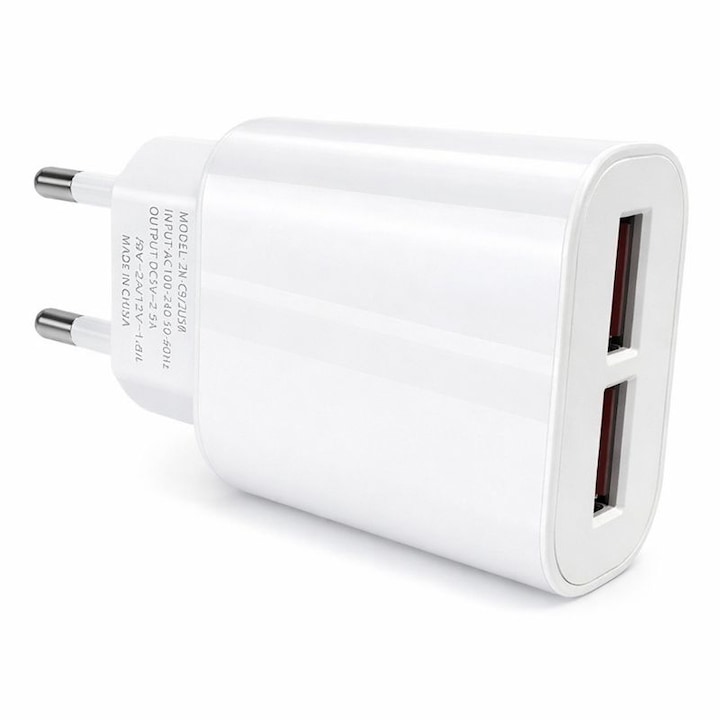 Incarcator retea 220V 2xUSB-A, 1000 mAh, utilizare universala, compact, alb