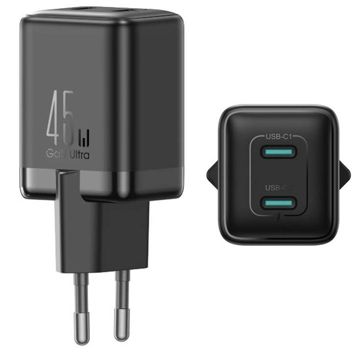 Joyroom JR-TCG17EU hálózati töltő, 45W, 2 x Type-C port, fekete