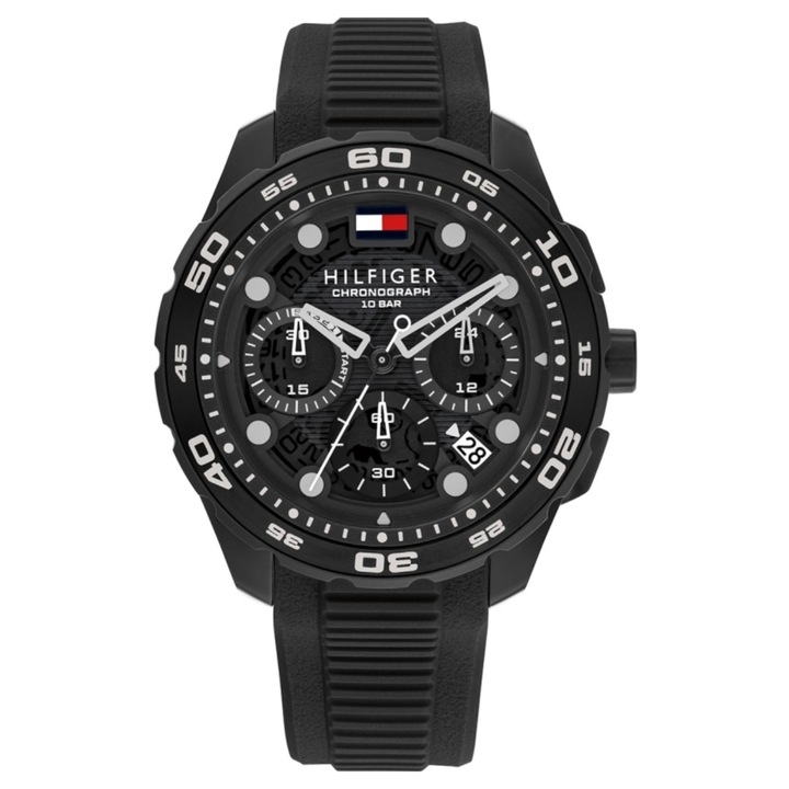 Ceas barbatesc Tommy Hilfiger, model 1792233, quartz, 44mm, negru, silicon, 10 ATM