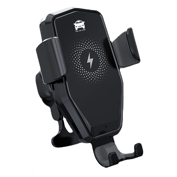 Suport telefon auto Siegbert, incarcare wireless 15W, fixare grila ventilatie, negru, 14x10x5.5cm