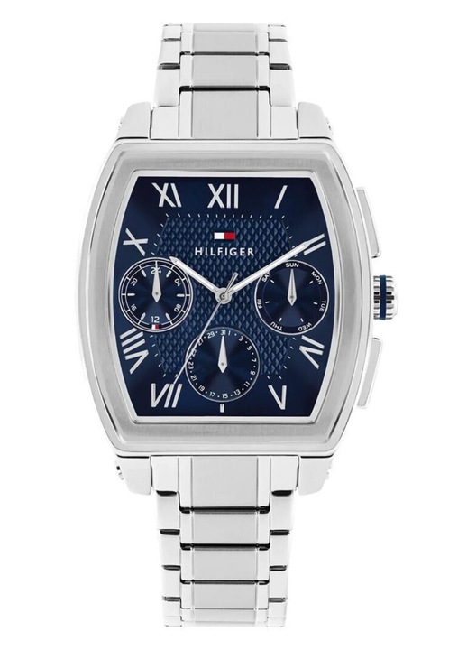 Ceas Barbati Tommy Hilfiger TH Oxford 1710763, Quartz, 36 mm, Otel Inoxidabil, Bratara Argintie, Cadran Albastru, Zi/Data/24h, 5 ATM