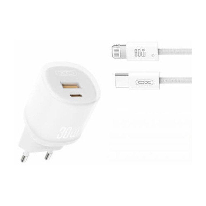 Încărcător rețea XO Design 30W 3A Alb, 1 x USB-A, 1 x USB-C