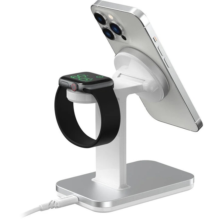 Statie de incarcare 2-in-1 OtterBox, MagSafe, 15W, certificare MFi, design stabil, alimentare USB-C