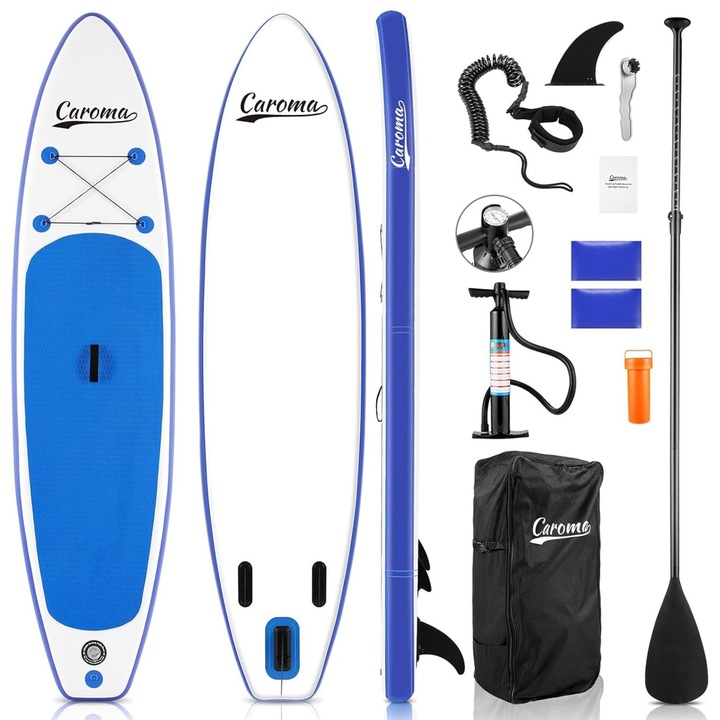 Надуваем борд за гребане Stand Up Paddle Caroma 10'6", син, пълен комплект с помпа, размери 323x83x15см