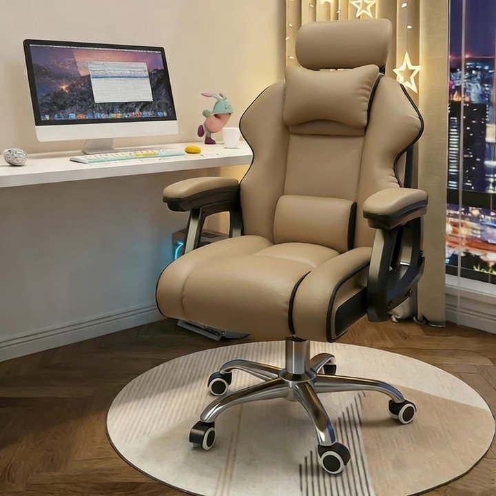 Scaun director Homeone, alb, piele ecologică, 110-120x60x60cm