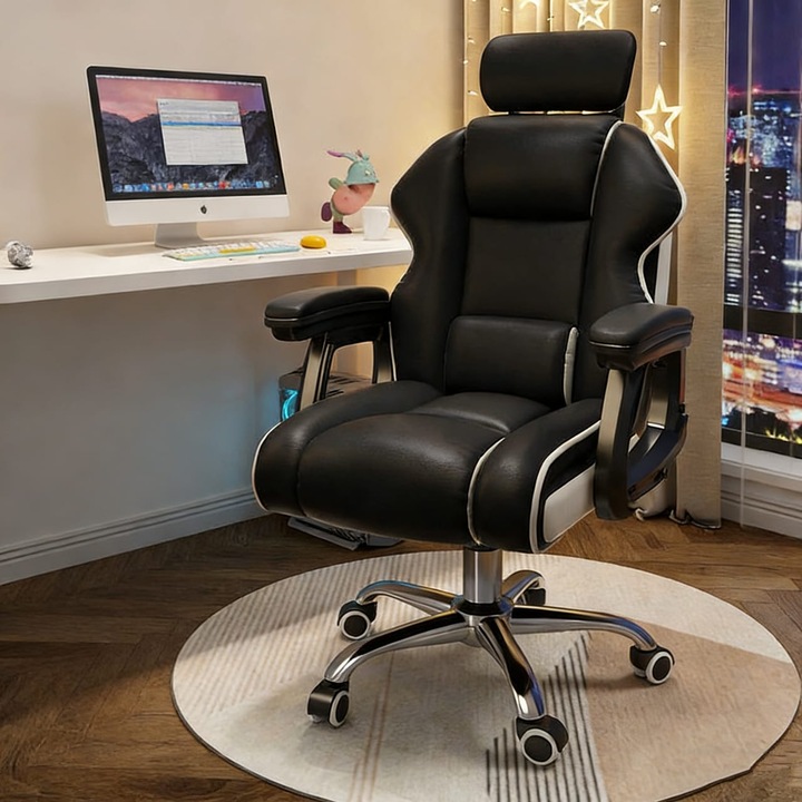 Scaun de birou Homeone, Karekla Grapheiou XL, piele ecologică, negru, 110x60x60cm