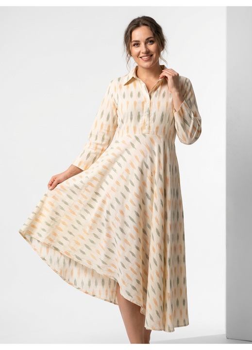 Rochie asimetrică din bumbac Ikat, alb multicolor, mărime L