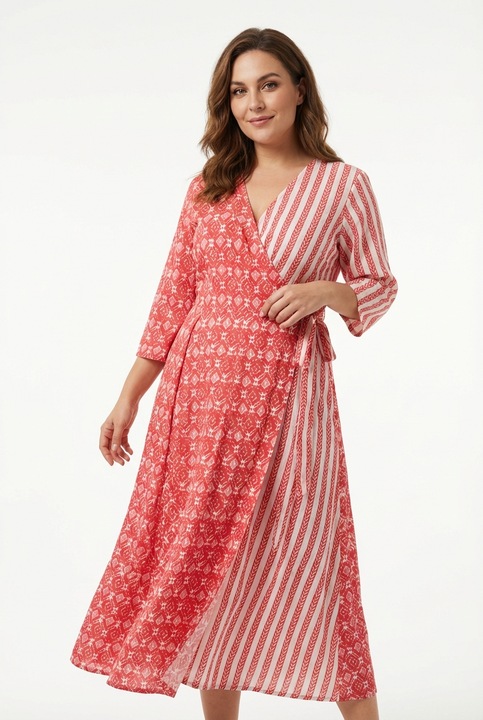 Rochie petrecuta din bumbac imprimat manual, roz, marime XXL