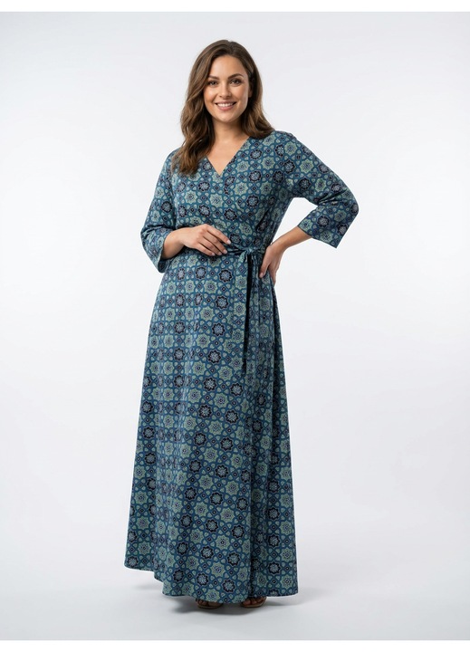 Rochie petrecuta din bumbac imprimat manual, albastru, marime L