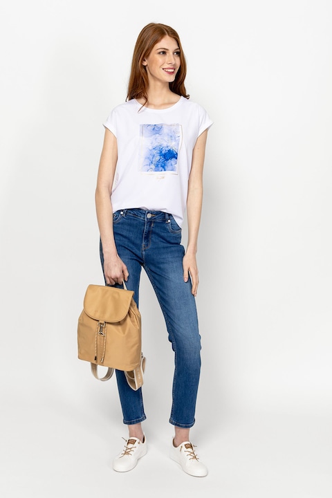 Heavy Tools, Tricou din amestec de modal cu imprimeu Monas, Alb/Albastru royal