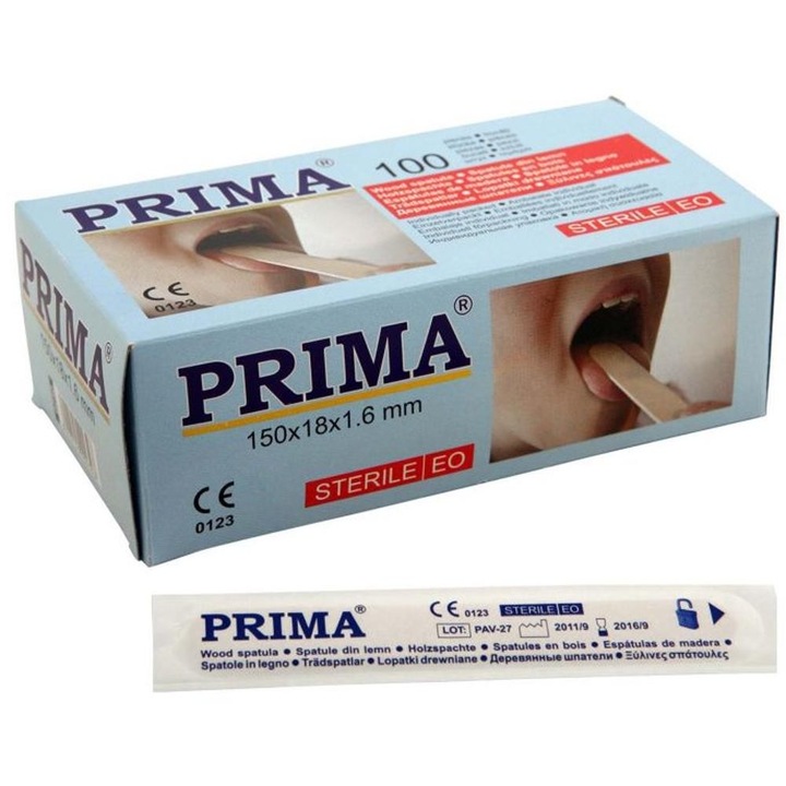 Set 2 x 100 Spatule Linguale Sterile, Lemn, 150x18x1.6mm