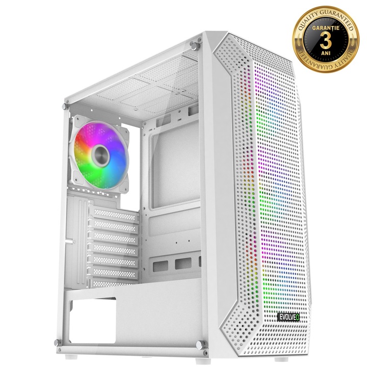 EVOLVEO Xenon, carcasa ATX, 4 ventilatoare ARGB 120 mm, panou frontal cu plasa pentru fluxul de aer, alb