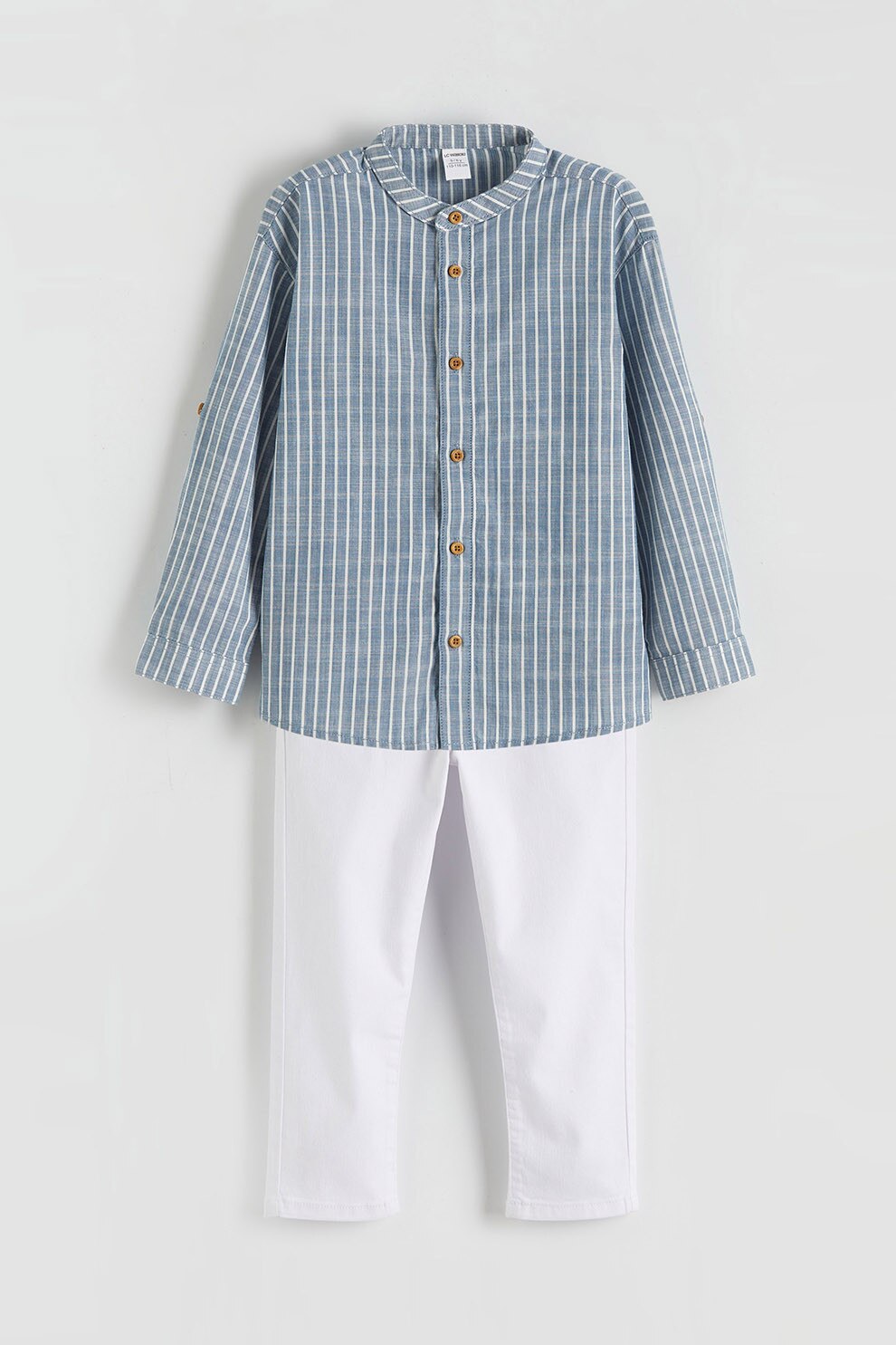 LC WAIKIKI, Set de camasa si pantaloni - 2 piese, Alb, Albastru prafuit, 98-104 CM