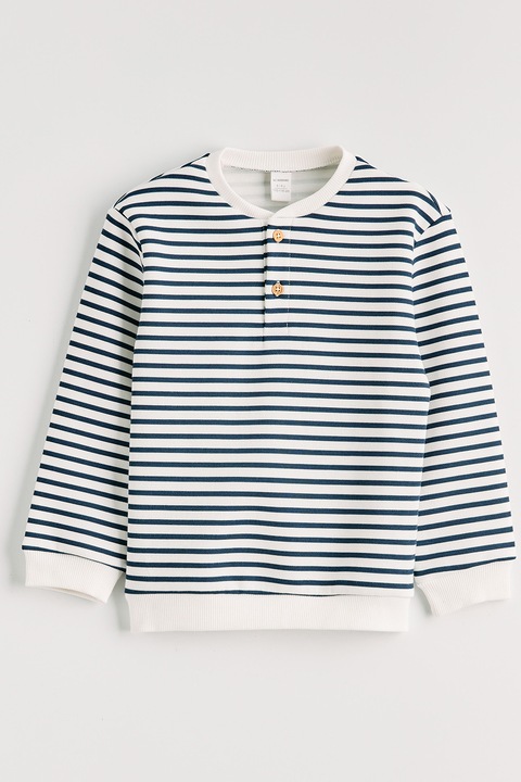 LC WAIKIKI, Bluza de trening cu croiala regular-fit si dungi, Alb/Albastru petrol