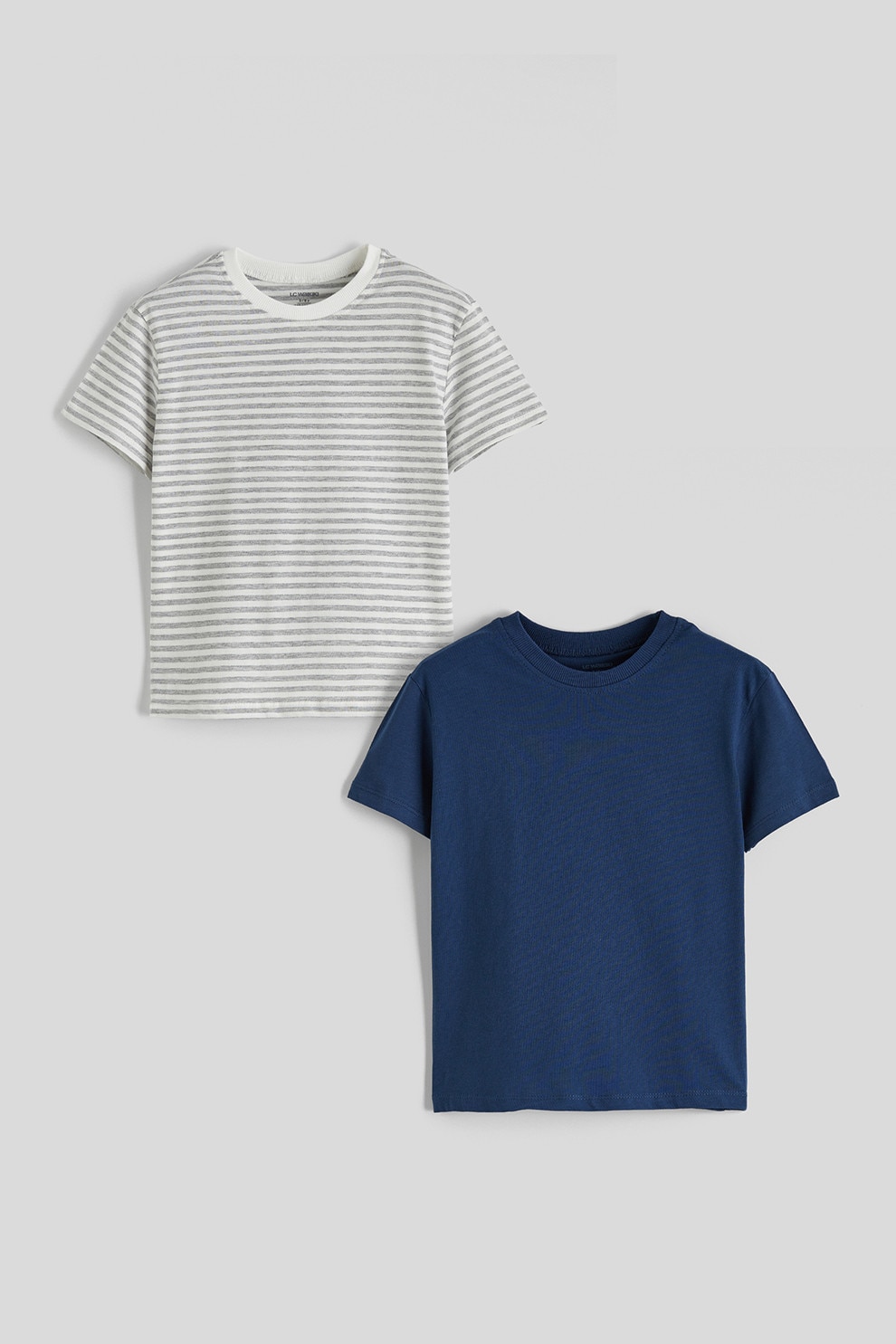 LC WAIKIKI, Set de tricouri cu model uni si dungi - 2 piese, Gri, Albastru inchis, 110-116 CM