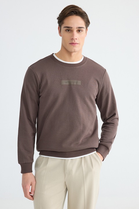 LC WAIKIKI, Bluza de trening din amestec de bumbac cu decolteu la baza gatului, Maro