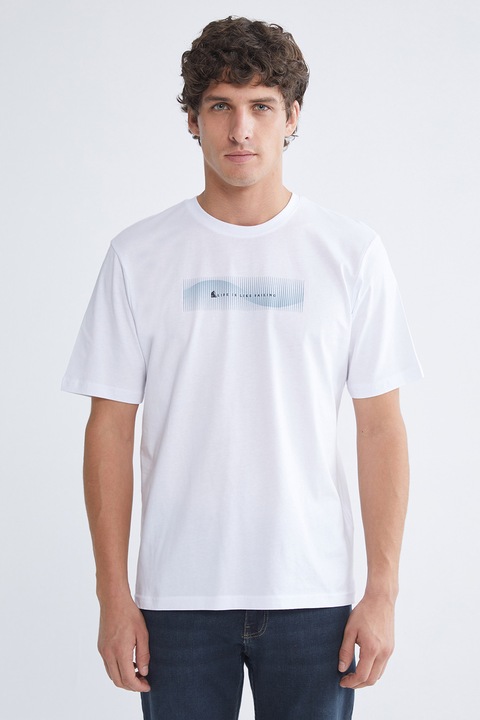 LC WAIKIKI, Tricou din bumbac cu decolteu la baza gatului si imprimeu grafic, Alb