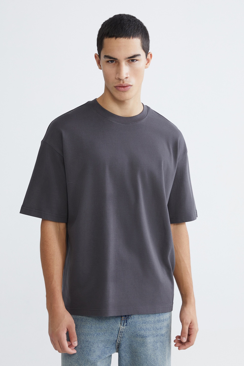 LC WAIKIKI, Tricou lejer din bumbac, Gri inchis, M