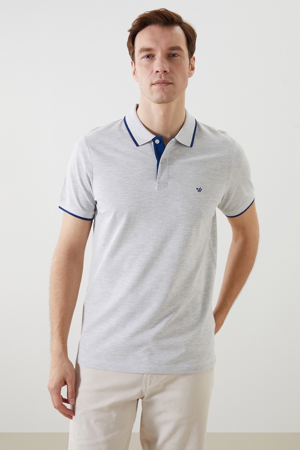 LC WAIKIKI, Tricou polo slim fit, Gri deschis melange, L
