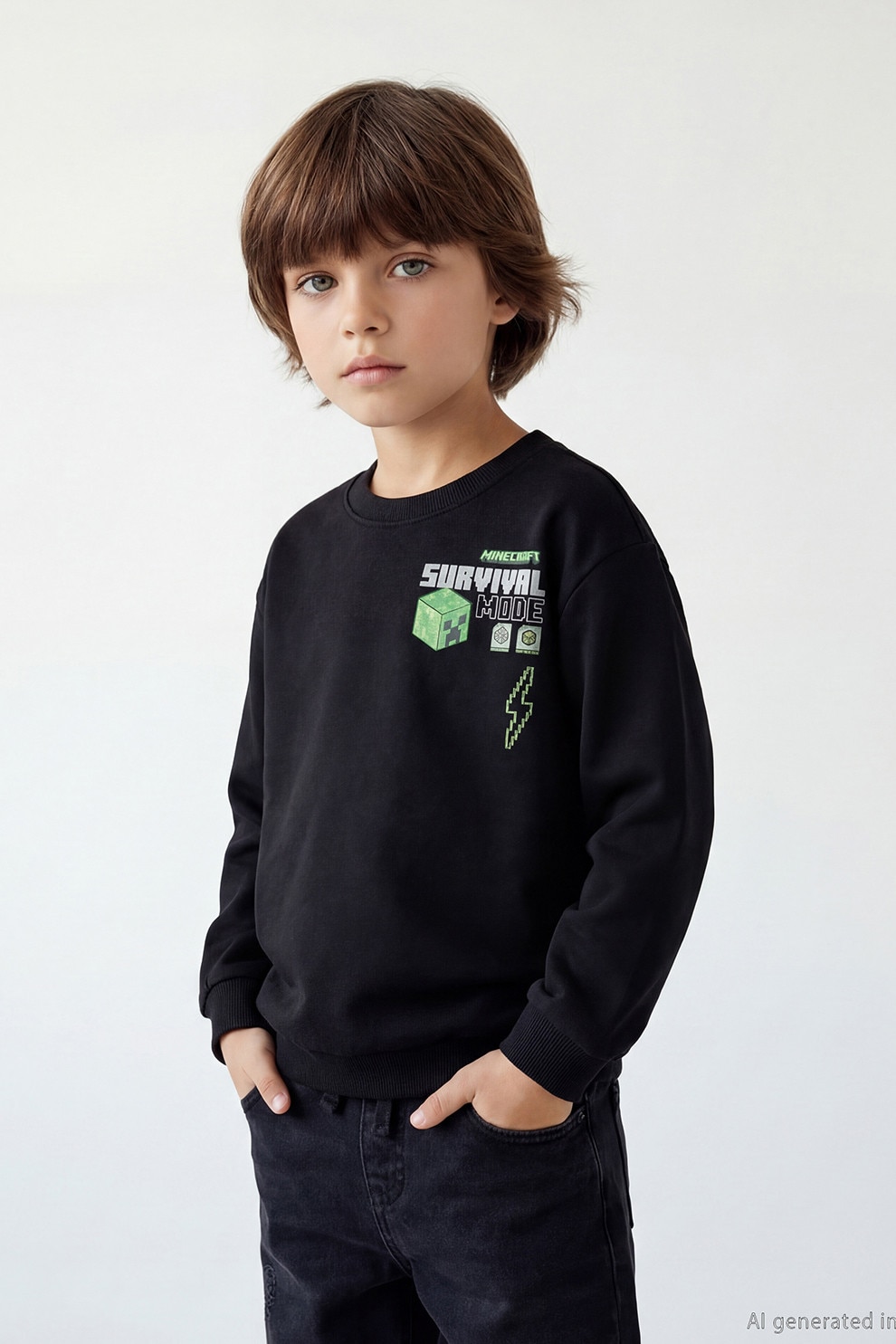 LC WAIKIKI, Hanorac cu model si buzunar kangaroo, Verde, Gri