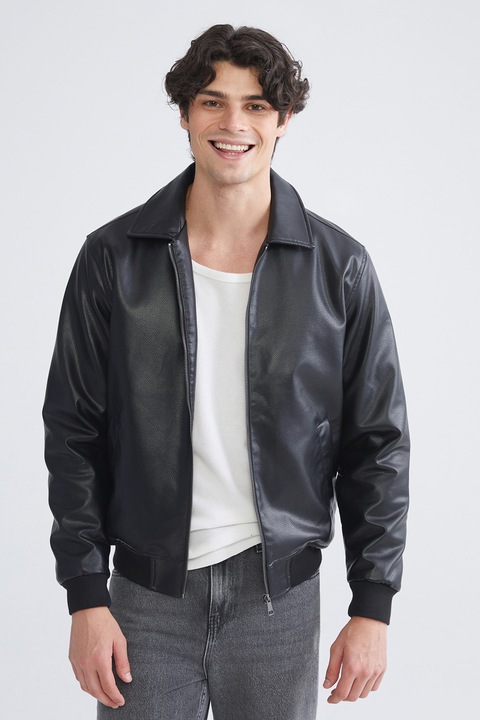 LC WAIKIKI, Jacheta din piele ecologica cu fermoar, Negru