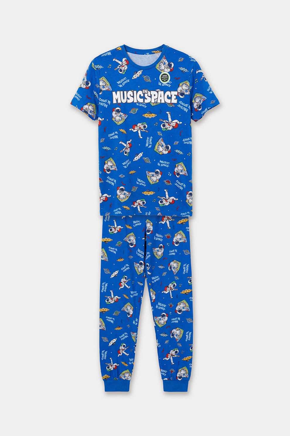 LC WAIKIKI, Pijama din bumbac cu imprimeu grafic, Albastru, 134-140 CM