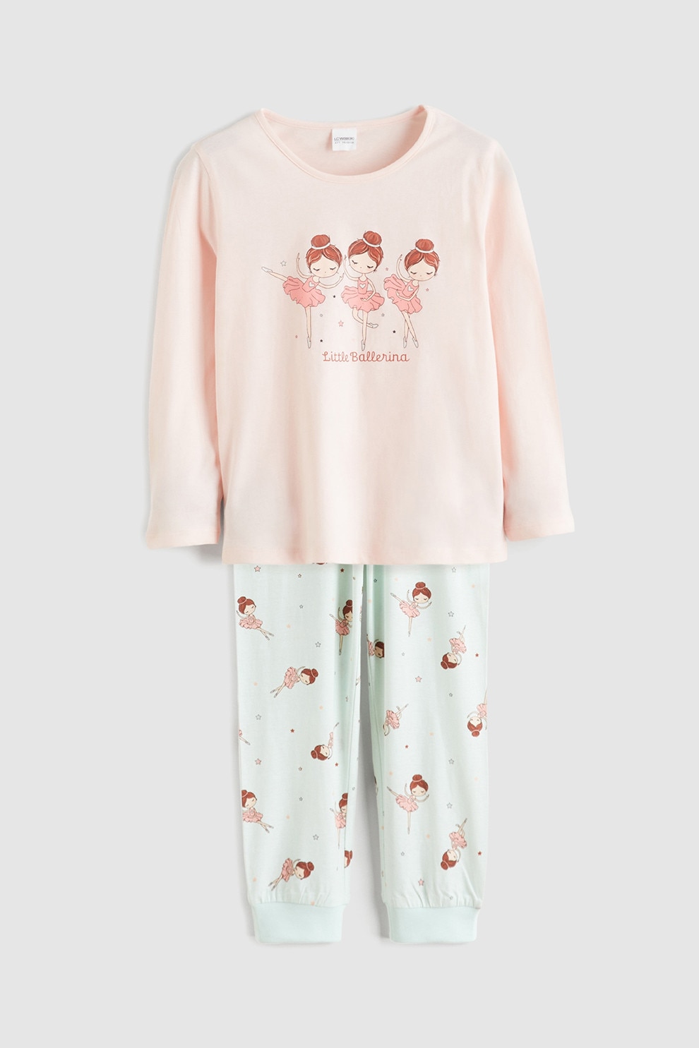 LC WAIKIKI, Pijama din bumbac cu model, Alb, Roz pal, 98-104 CM