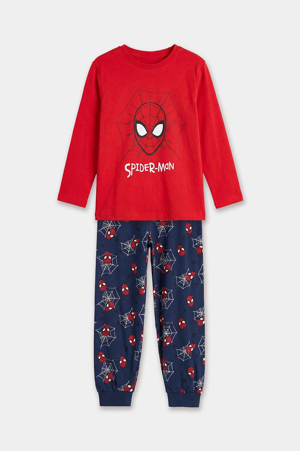 LC WAIKIKI, Pijama de bumbac cu model Spiderman, Rosu vermillion, Bleumarin, 104-110 CM