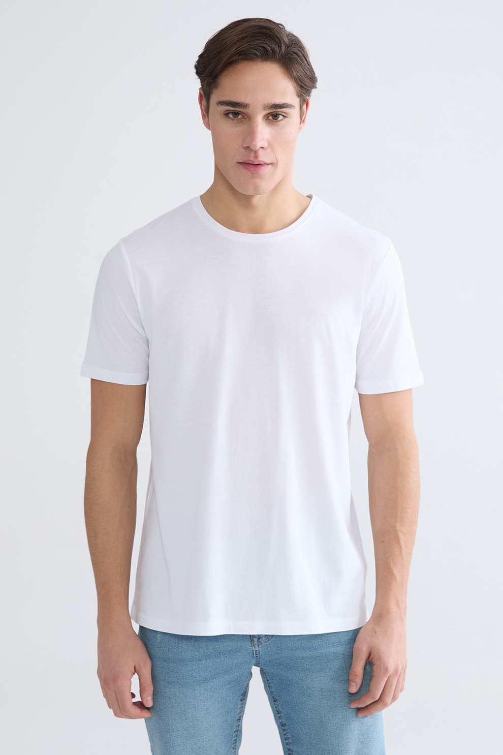 LC WAIKIKI, Tricou uni din amestec de bumbac si modal, Alb optic, L