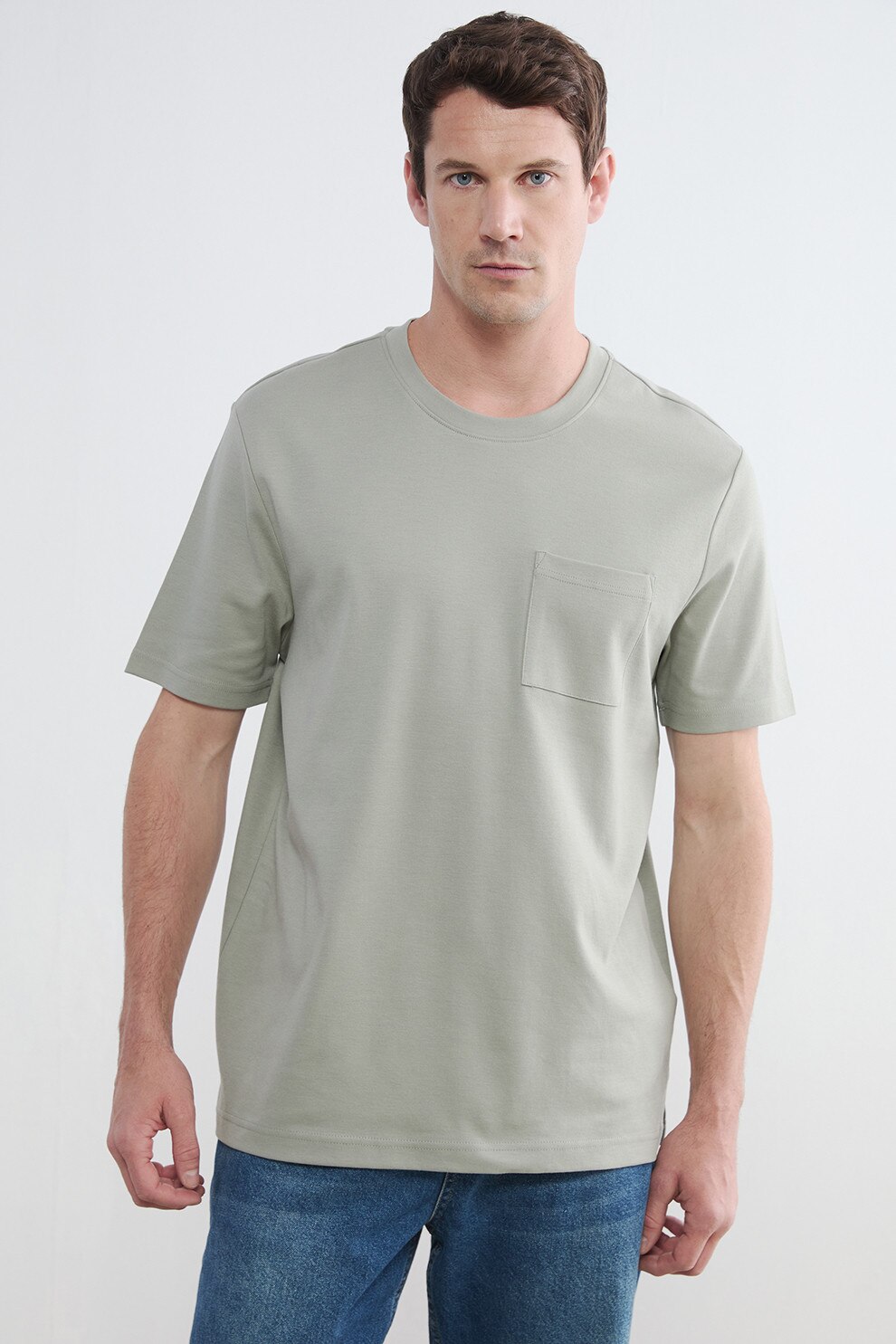 LC WAIKIKI, Tricou cu decolteu la baza gatului si buzunar pe piept, Verde sparanghel, L