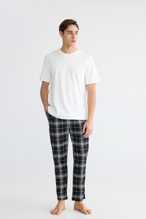 LC WAIKIKI, Pantaloni de pijama cu model in carouri, Alb/Negru