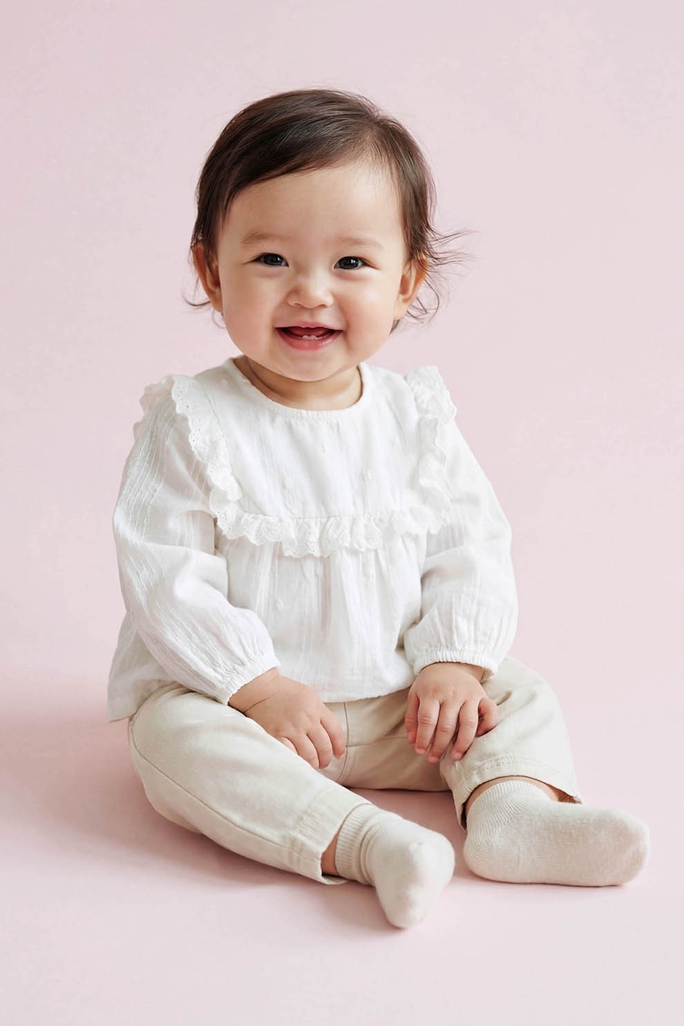 LC WAIKIKI, Set de bluza si pantaloni, Alb, Maro deschis, 92-98 CM