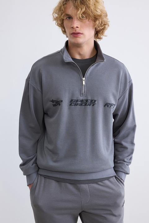 LC WAIKIKI, Bluza de trening cu fenta cu fermoar, Gri inchis