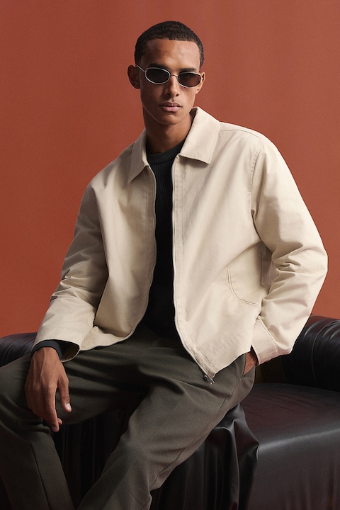 LC WAIKIKI, Jacheta-camasa din bumbac cu buzunar interior si fermoar, Bej deschis